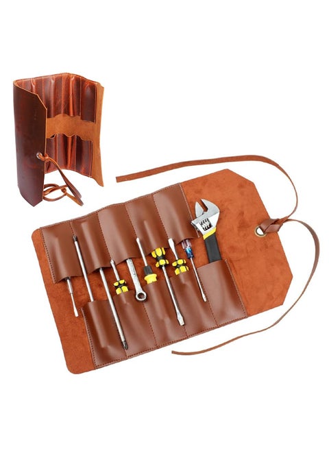 Serplex Leather Tool Bag Roll Up 10 Slot Heavy Duty Tool Roll Bag Organizer Tool Roll Up Bag Portable Tool Wrap Roll Bags for Travel Durable Tool Kit Folding Tool Pouch Roll Up for Men