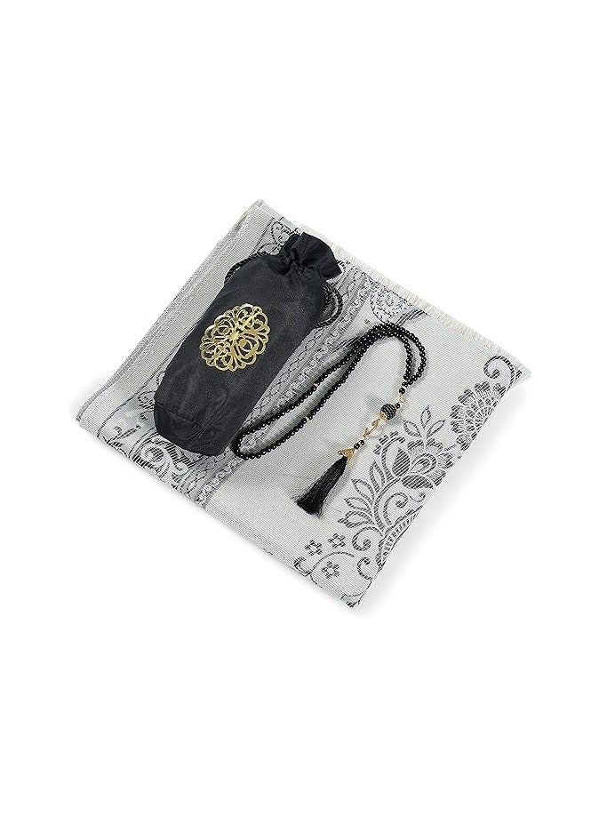 Prayer Rug - Muslim Prayer Rug - Prayer Mat Travel Bag and Prayer Beads - Muslim Gifts for Men, Women and Kids (Black) - Image 1