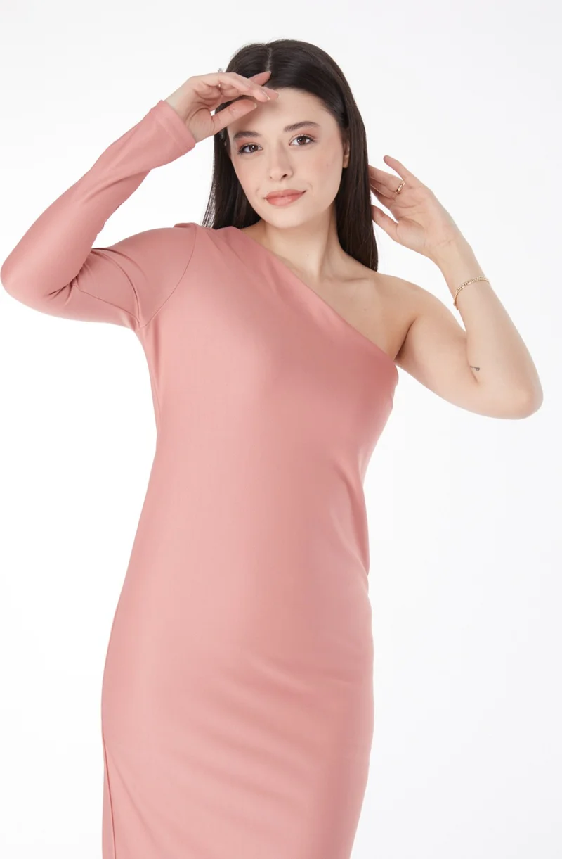 Tofisa Plain Medium Women Pink Mid Length Evening Dress - 13174