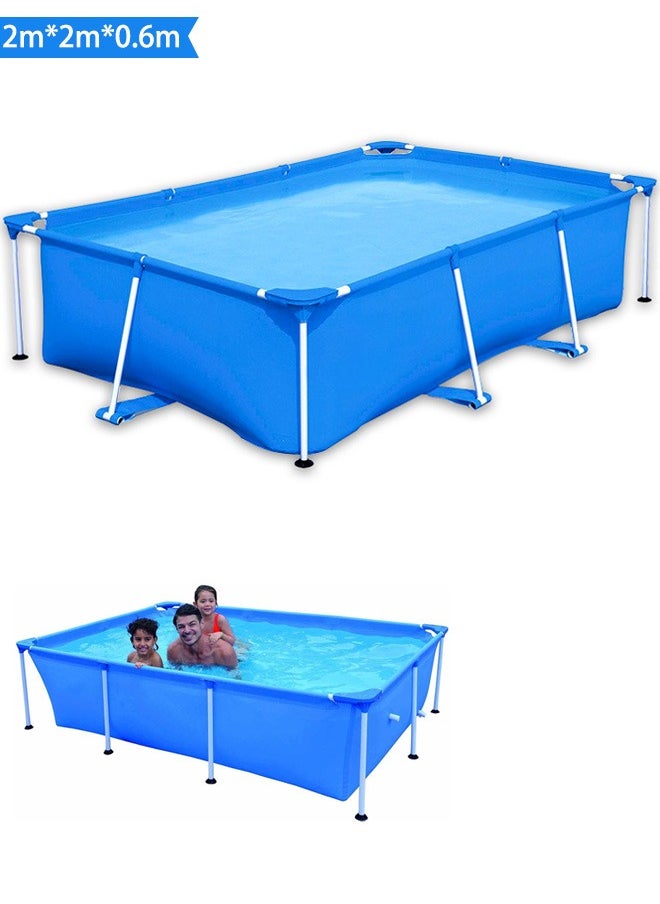 Framed Swimming Pool 2m*2m*0.6m Rectangle Pool Above Ground Sturdy Steel Frame Above Ground Pool for Backyard Outdoor Suitable Adults Kids Family Friends Pvc Canvas Support Pool  - Image 1