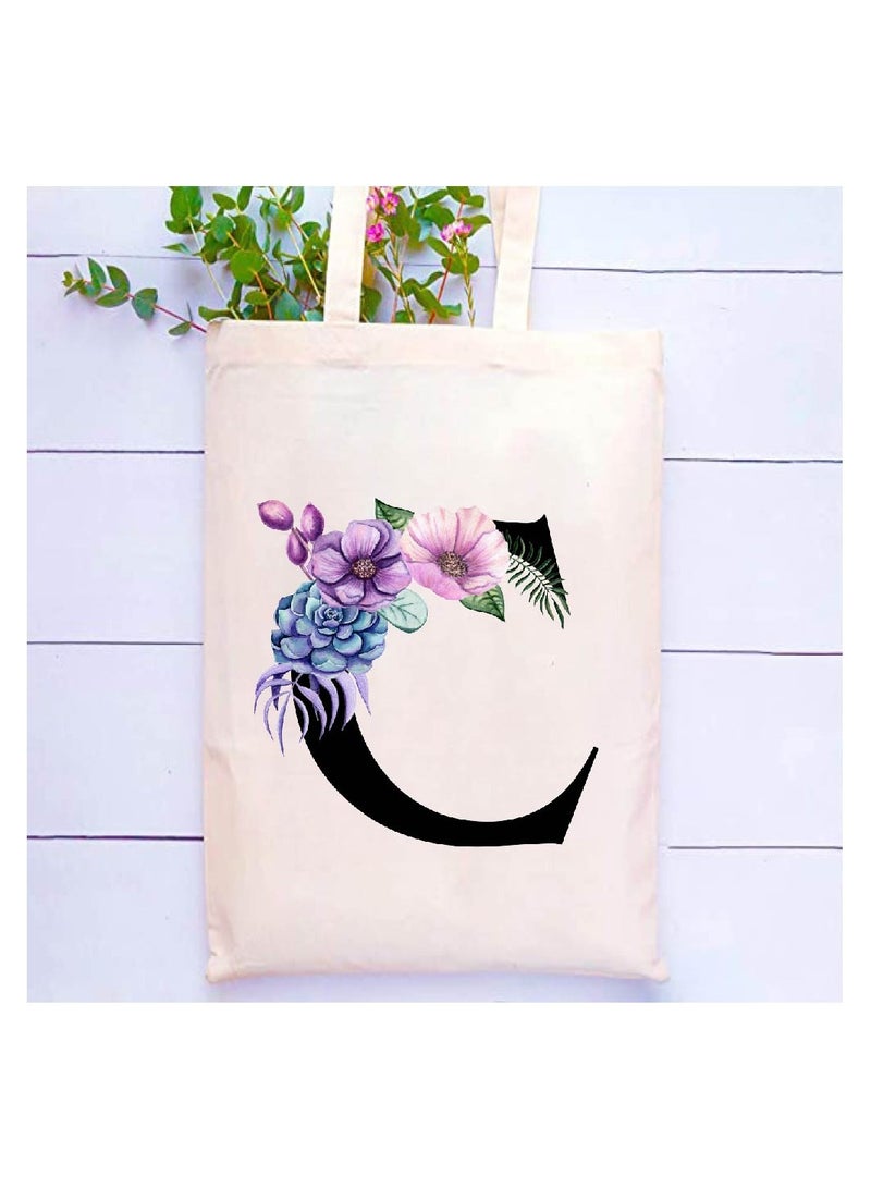 PRINTSHOP4ME Initial Letters Canvas Cotton Tote Bag, Cosmetic Pouch, and Stainless Steel Travel Mug - A Stylish Pack of 3 Combo Set for Girls - Gift for wedding - Gifts for girls - Gift for friends - Image 2