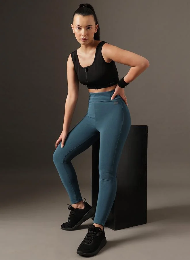 Clovia  Teal Solid High-Rise Textured Activewear Leggings for Women | Best Price UAE