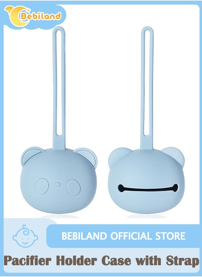Bebiland Silicone Dummy Case,Pacifier Holder Case with Strap,BPA-Free Soother Pod Baby Holder Case,Panda Pacifier Holder Storage Box for 2 Dummies,Lightweight and Easy Clean Dummy Box (Blue)  - Image 1