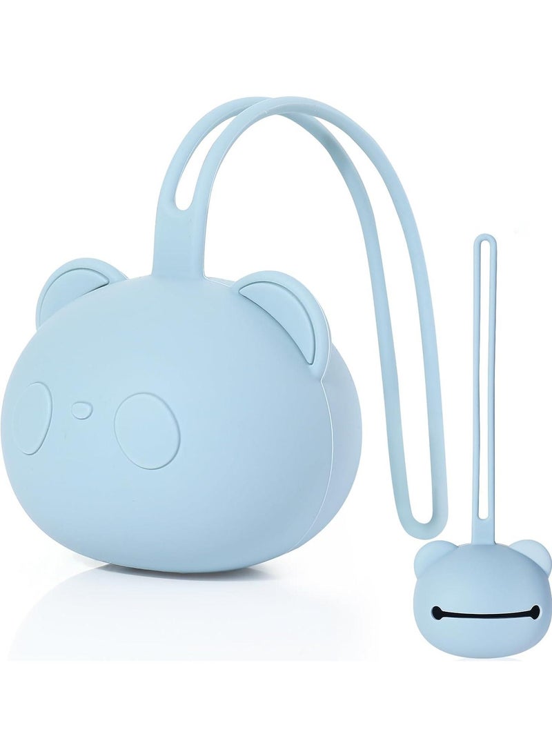 Bebiland - Silicone Dummy Case,Pacifier Holder Case with Strap,BPA-Free Soother Pod Baby Holder Case,Panda Pacifier Holder Storage Box for 2 Dummies,Lightweight and Easy Clean Dummy Box (Blue) - Image 1