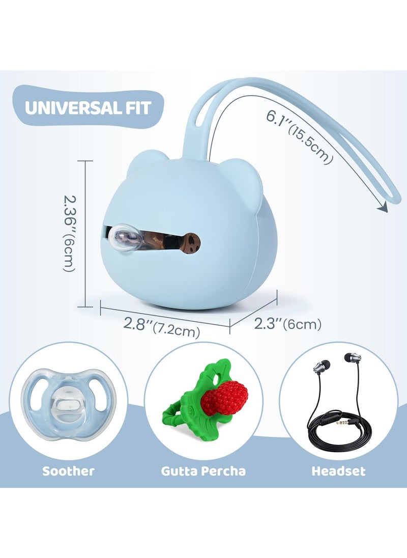 Bebiland Silicone Dummy Case,Pacifier Holder Case with Strap,BPA-Free Soother Pod Baby Holder Case,Panda Pacifier Holder Storage Box for 2 Dummies,Lightweight and Easy Clean Dummy Box (Blue)  - Image 2