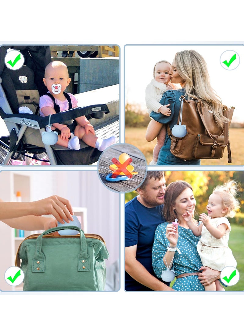 Bebiland - Silicone Dummy Case,Pacifier Holder Case with Strap,BPA-Free Soother Pod Baby Holder Case,Panda Pacifier Holder Storage Box for 2 Dummies,Lightweight and Easy Clean Dummy Box (Blue) - Image 1