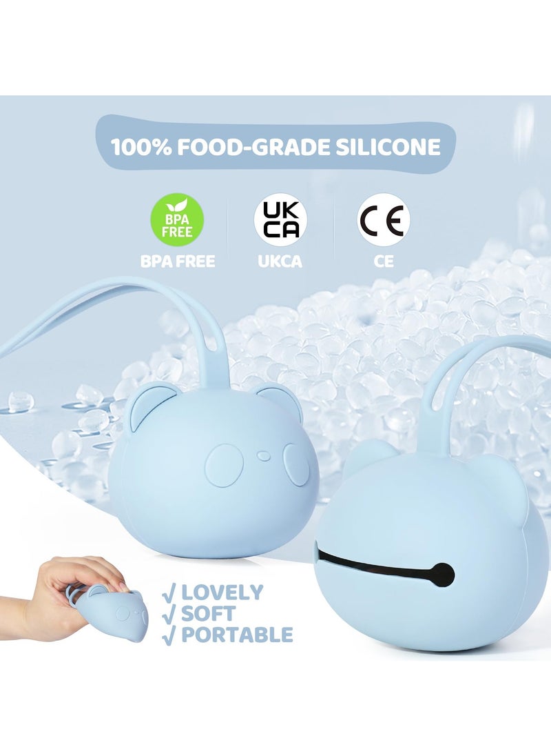 Bebiland Silicone Dummy Case,Pacifier Holder Case with Strap,BPA-Free Soother Pod Baby Holder Case,Panda Pacifier Holder Storage Box for 2 Dummies,Lightweight and Easy Clean Dummy Box (Blue)  - Image 4