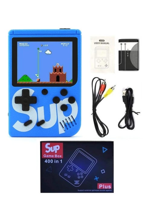 وحدة تحكم ألعاب محمولة SUP مع 400 لعبة كلاسيكية قديمة، شاشة ملونة 3 بوصات، بطارية قابلة لإعادة الشحن، جهاز ألعاب صغير محمول للأطفال والكبار | أزرق