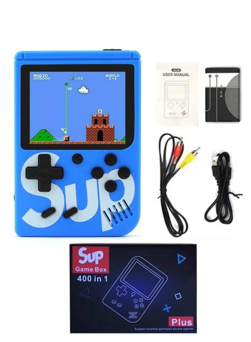 SUP SUP Handheld Game Console with 400 Classic Retro Games, 3-Inch Color Screen, Rechargeable Battery, Portable Mini Gaming Device for Kids & Adults | Blue - Image 1