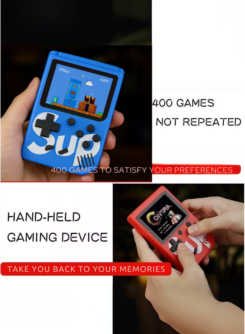 SUP SUP Handheld Game Console with 400 Classic Retro Games, 3-Inch Color Screen, Rechargeable Battery, Portable Mini Gaming Device for Kids & Adults | Blue - Image 2