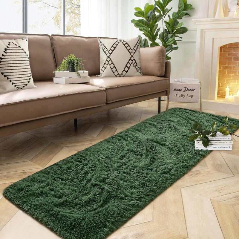 Dweike Soft Bedside Brug لغرفة النوم 2 × 6 قدمًا زخرفة رقيقة من السجاد غرفة المعيشة والأخضر العميقة للبنات أطفال غرفة الحضانة ديكور المنزل غير القابل للانزلاق. - Image 1