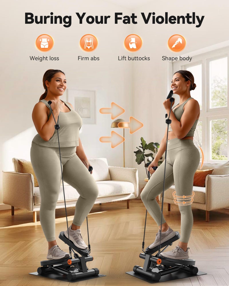 Nice Day Niceday Steppers for Exercise, Mini Stair Stepper with Resistance Bands at Home Workout Equipment with 300LBS Loading Capacity, Hydraulic Fitness Stepper with LCD Monitor with Mat - Image 2