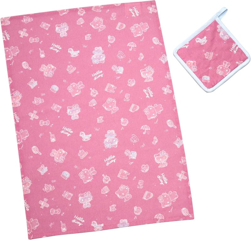 Handstand Kitchen Hello Kitty Commemorative 50th Anniversary Print Cotton Kitchen Towel and Pot Holder Set - Image 2