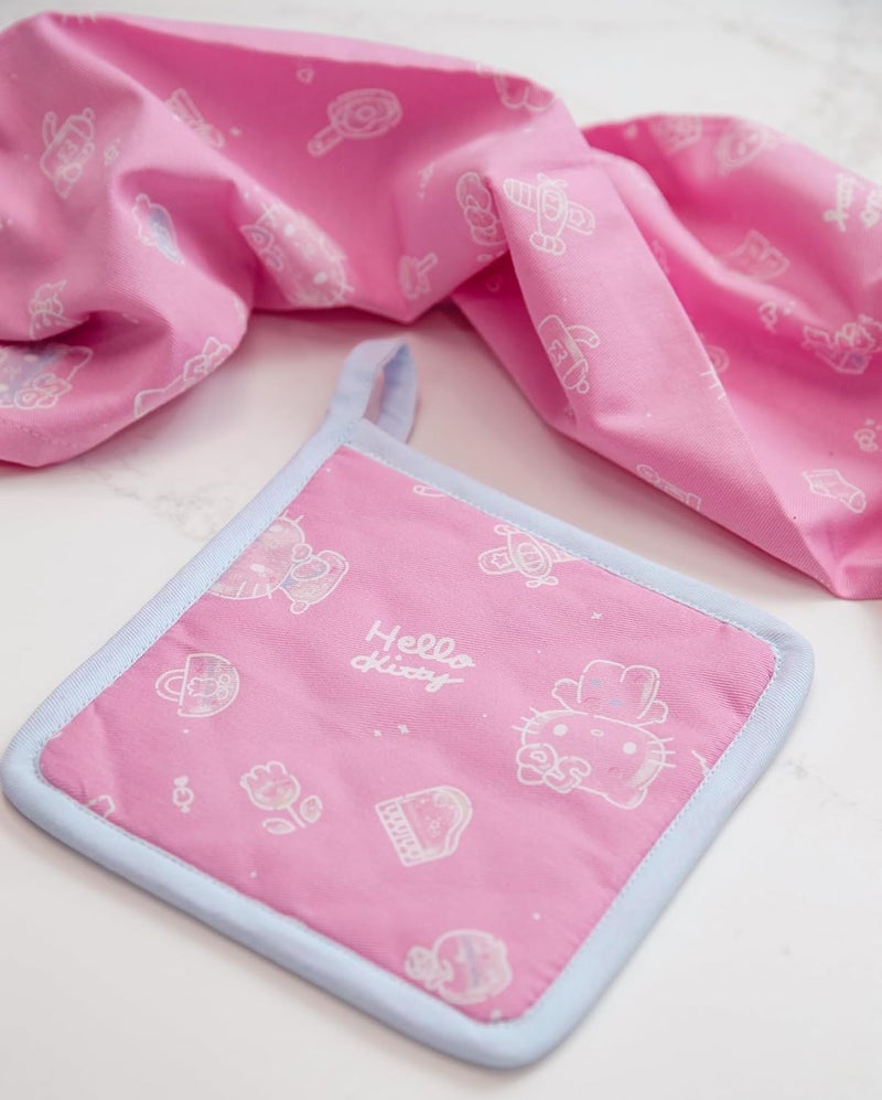 Handstand Kitchen Hello Kitty Commemorative 50th Anniversary Print Cotton Kitchen Towel and Pot Holder Set - Image 4