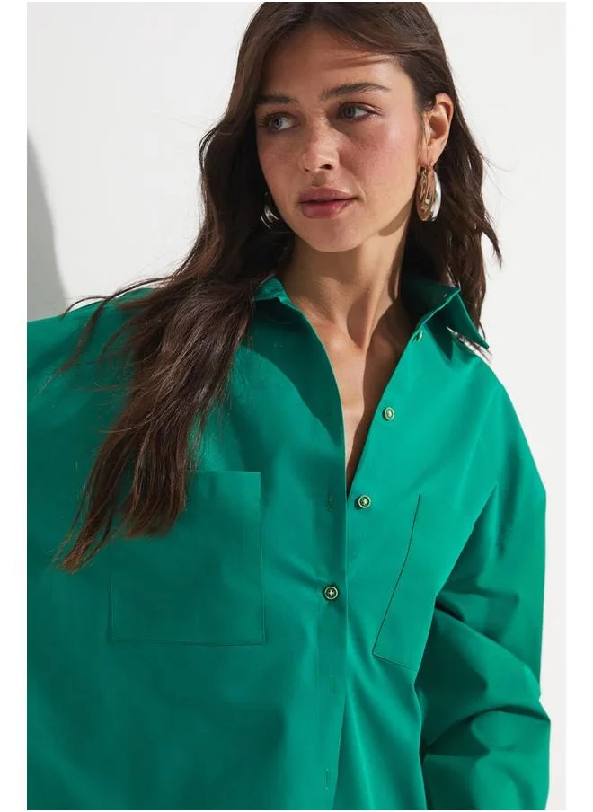 جون June Pocket Detailed Cotton Shirt Green