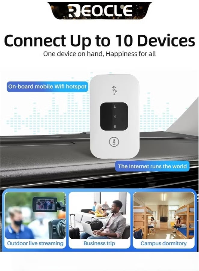REOCLE Mobile 4G LTE Unlocked Wi-Fi Hotspot Device Pocket-sized Portable/Mobile Travel-Friendly Router (White) - Image 4