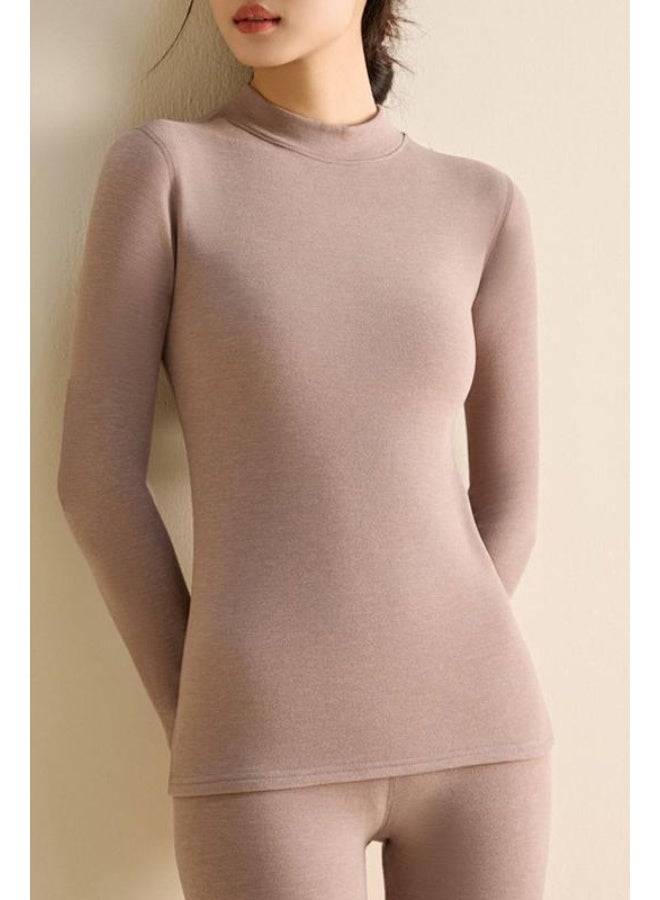 NIBEMINENT ملابس داخلية حرارية نسائية من الصوف الحريري مبطنة بالفليس دافئة تناسب الخريف والشتاء ضيقة ومريحة بأكمام طويلة ورقبة دائرية - Image 1