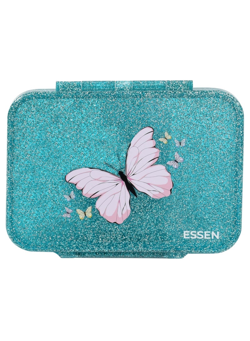 ESSEN Tritan Bento Lunch Box for Kids Girls - Teal Glitter Butterfly - Image 1