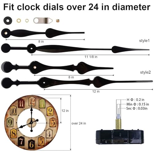 EMOON High Torque Long Shaft Clock Mechanism Kit Replacement Movement with 2 Pairs of 12 Inch Long Spade Hands,Black (Total Shaft Length 1 1/16 in) - Image 5