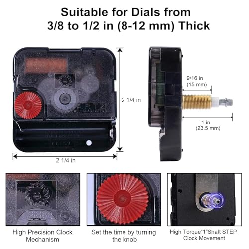 EMOON High Torque Long Shaft Clock Mechanism Kit Replacement Movement with 2 Pairs of 12 Inch Long Spade Hands,Black (Total Shaft Length 1 1/16 in) - Image 4