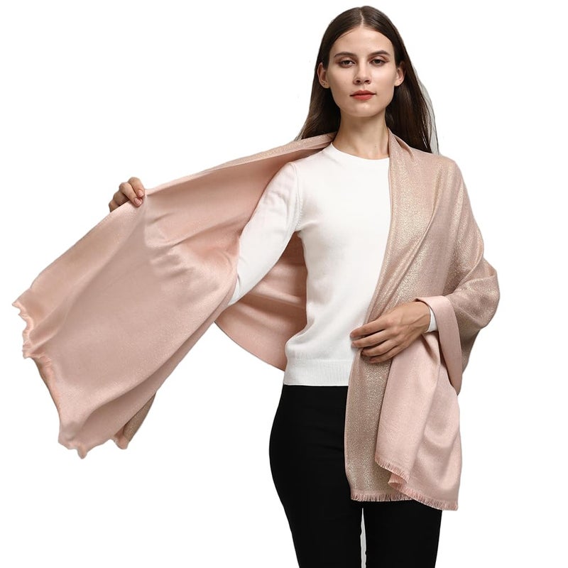 LMVERNA Women's Sparkling Metallic Soft Pashmina Shawls and Wraps Scarf in Solid Colors (Champagne-Gold) - Image 1