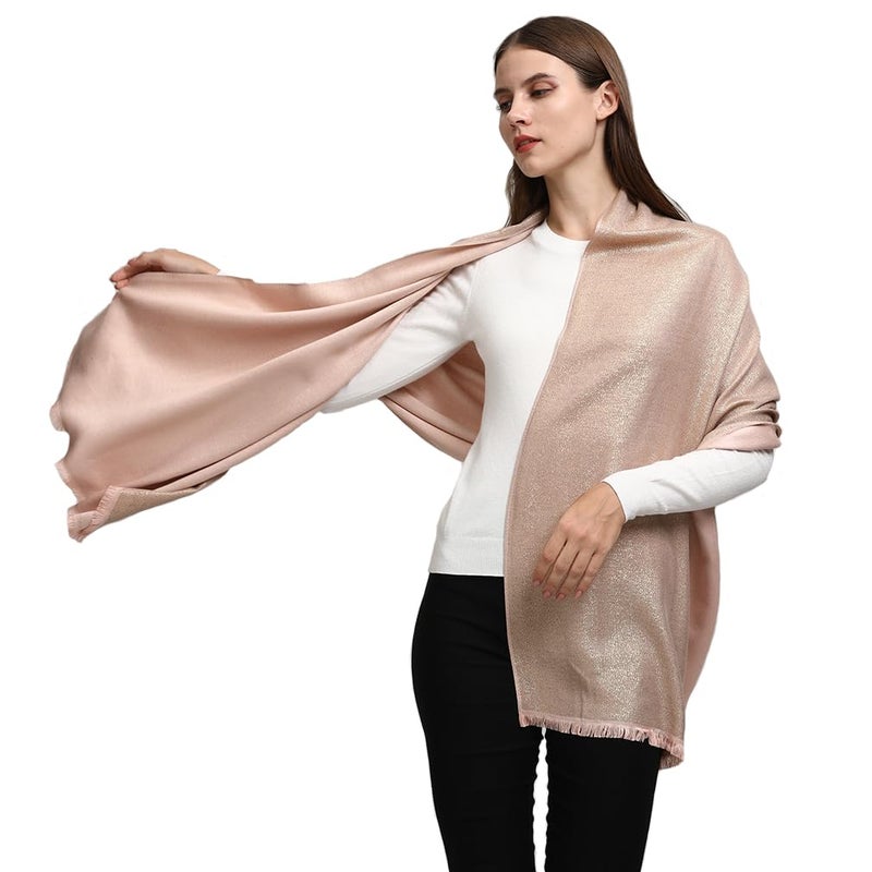 LMVERNA Women's Sparkling Metallic Soft Pashmina Shawls and Wraps Scarf in Solid Colors (Champagne-Gold) - Image 2