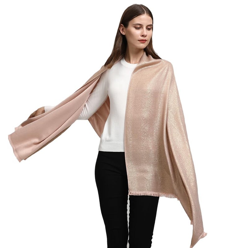 LMVERNA Women's Sparkling Metallic Soft Pashmina Shawls and Wraps Scarf in Solid Colors (Champagne-Gold) - Image 4