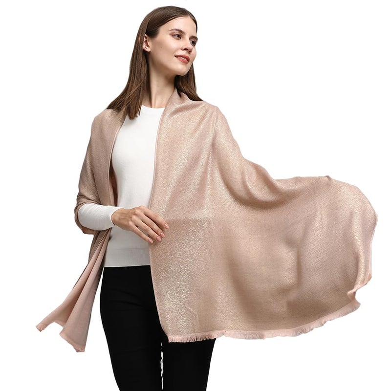 LMVERNA Women's Sparkling Metallic Soft Pashmina Shawls and Wraps Scarf in Solid Colors (Champagne-Gold) - Image 3
