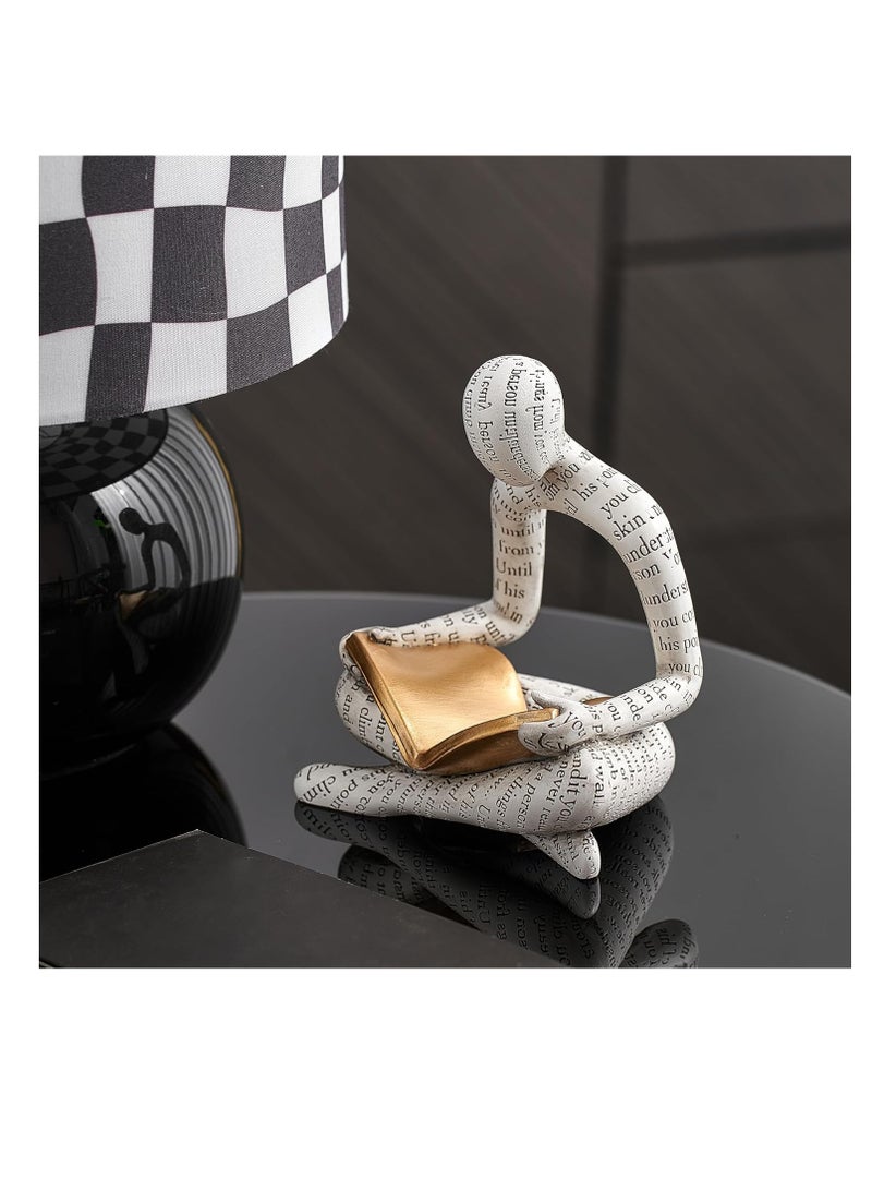Y&D White Decor Reading Statue - Modern Abstract Thinker Sculptures - Resin Decorations for Living Room Coffee Table - Bookshelf Shelf Decor Accents for Dining Room Office - Image 2
