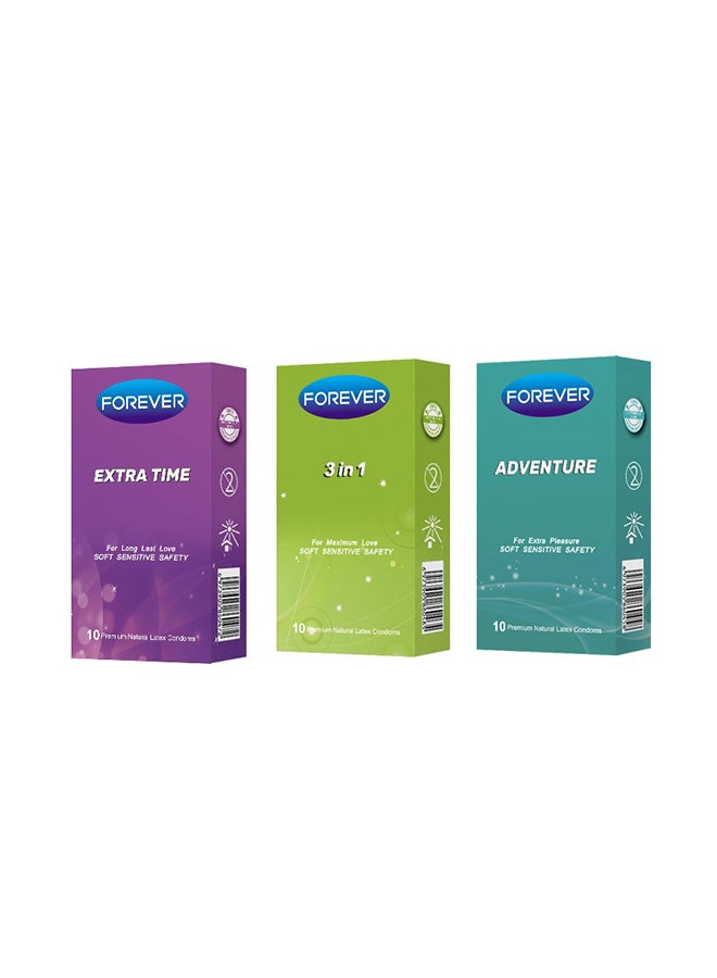 Forever Pack Of 30 Adventure Premium Natural Latex Condoms, 3 X 10 Pieces - Image 1