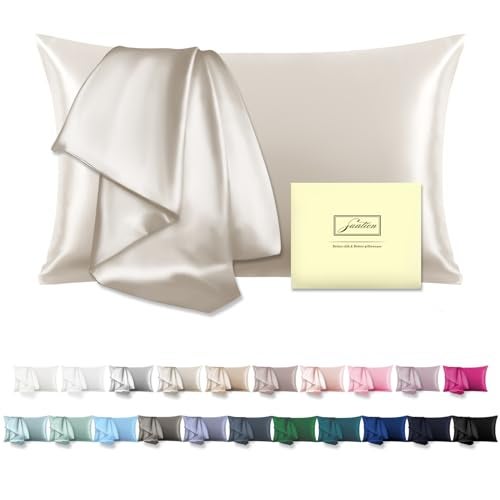 Suatien Mulberry Silk Pillow Cases for Hair and Skin Queen Size Silk Pillowcase with Zipper Soft Breathable Smooth Cooling Satin Silk Pillow Covers for Sleeping (Beige,20"X 30",1Pcs) - Image 1