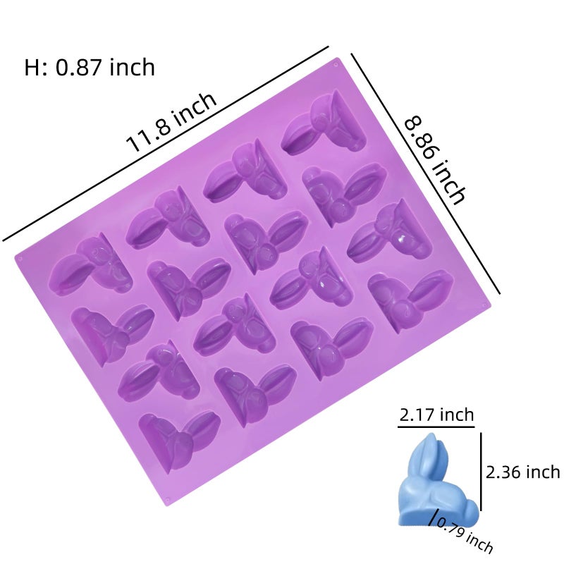 EDUEE Easter Silicone Molds 3d Bunny Chocolate Mold 16 Cavity Easter Candy Mold Rabbit Shape 2.36 inch - Image 2