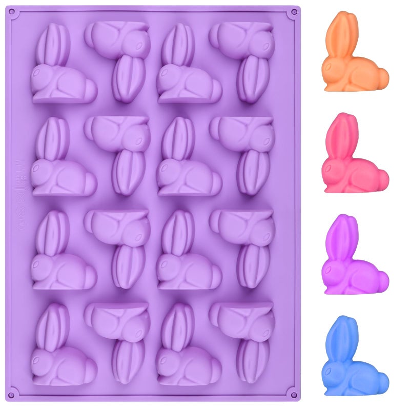 EDUEE Easter Silicone Molds 3d Bunny Chocolate Mold 16 Cavity Easter Candy Mold Rabbit Shape 2.36 inch - Image 1