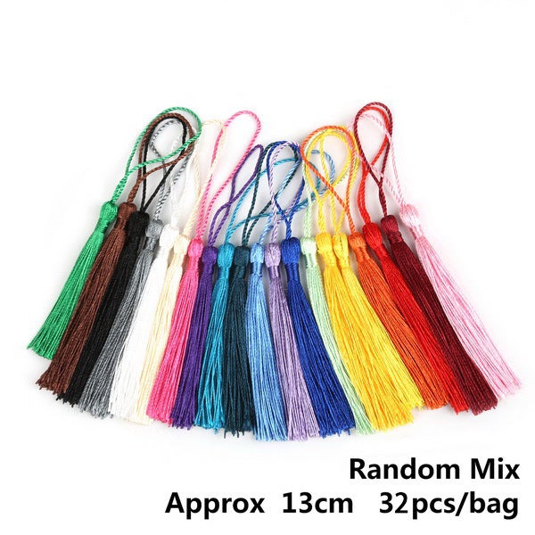 Polyester silk tassel hanging ring small tassel high-grade ice silk tassel pendant earrings accessories diy jewelry accessories Random color mixing 32/bag