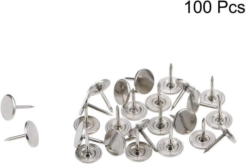 TOP-VIGOR 100pcs Silver Flat Head Upholstery Tacks, Heavy Duty Push Pins, 11 x 15mm Decorative Thumb Tacks for Wall, Cork Board, Furniture and Notice Board - Image 3