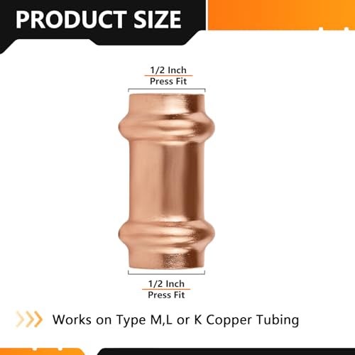 HeSun 10Pack HeSun Copper Press Coupling without Stop 12 x 12 Pressure Fittings P x P for Copper Tube ConnectionPRESS025 - Image 3