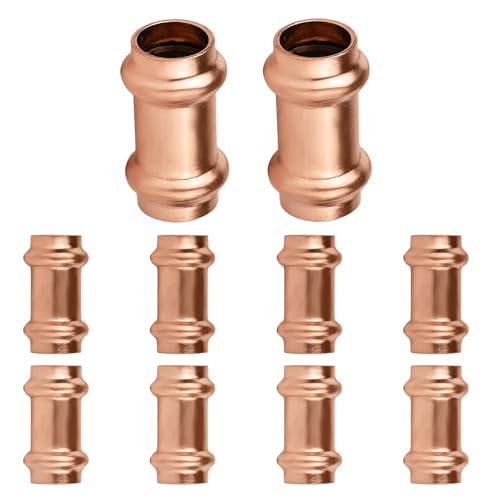 HeSun 10Pack HeSun Copper Press Coupling without Stop 12 x 12 Pressure Fittings P x P for Copper Tube ConnectionPRESS025 - Image 1