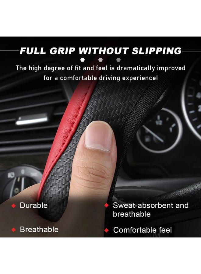 DXNQ Car Steering Wheel Cover, 15 Inch Carbon Fiber Leather Stitching Color Steering Wheel Protector, Anti-Slip Elastic Breathable Steering Wheel Cover Stylish Decor for Most Cars (Black) - Image 3