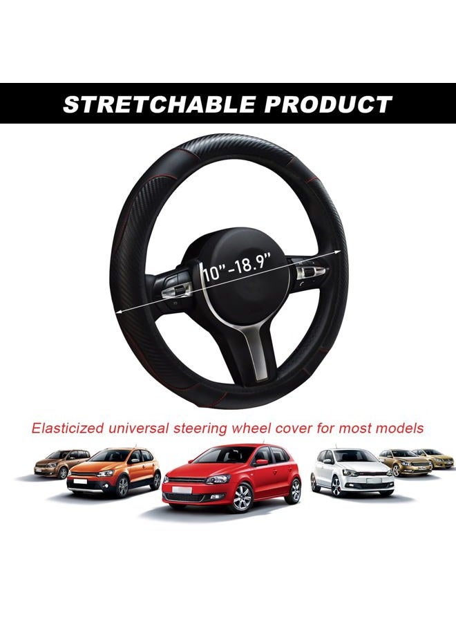 DXNQ Car Steering Wheel Cover, 15 Inch Carbon Fiber Leather Stitching Color Steering Wheel Protector, Anti-Slip Elastic Breathable Steering Wheel Cover Stylish Decor for Most Cars (Black) - Image 2