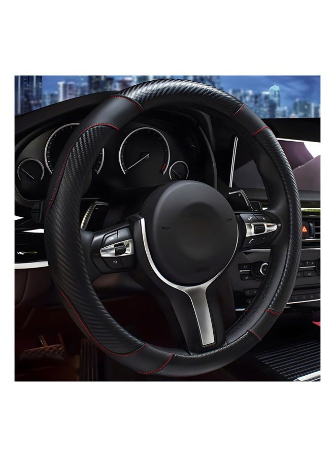 DXNQ Car Steering Wheel Cover, 15 Inch Carbon Fiber Leather Stitching Color Steering Wheel Protector, Anti-Slip Elastic Breathable Steering Wheel Cover Stylish Decor for Most Cars (Black) - Image 1