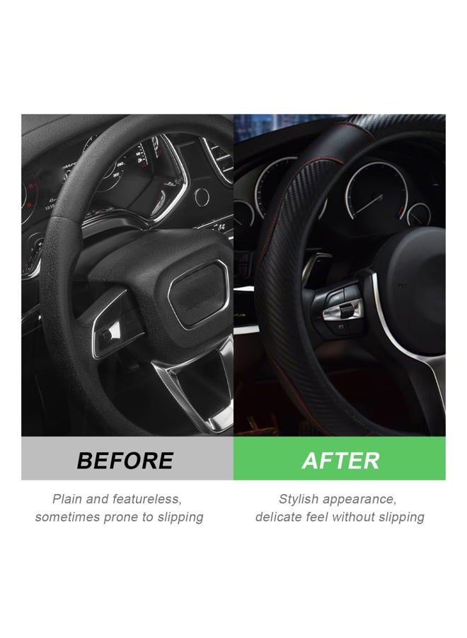 DXNQ Car Steering Wheel Cover, 15 Inch Carbon Fiber Leather Stitching Color Steering Wheel Protector, Anti-Slip Elastic Breathable Steering Wheel Cover Stylish Decor for Most Cars (Black) - Image 4