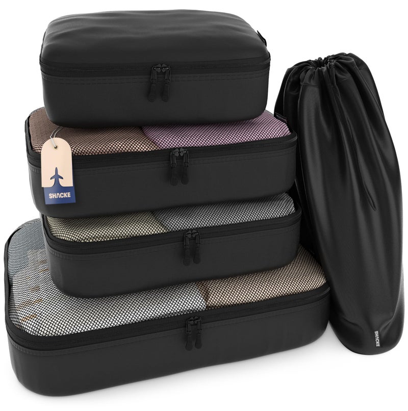 Shacke Packing Cubes for Travel 5 Set - Compression Luggage Organizer Bags - Versatile Travel Organizer for Women and Men - Optimized Packing Bags - Travel Essentials (Air Black) - Image 1