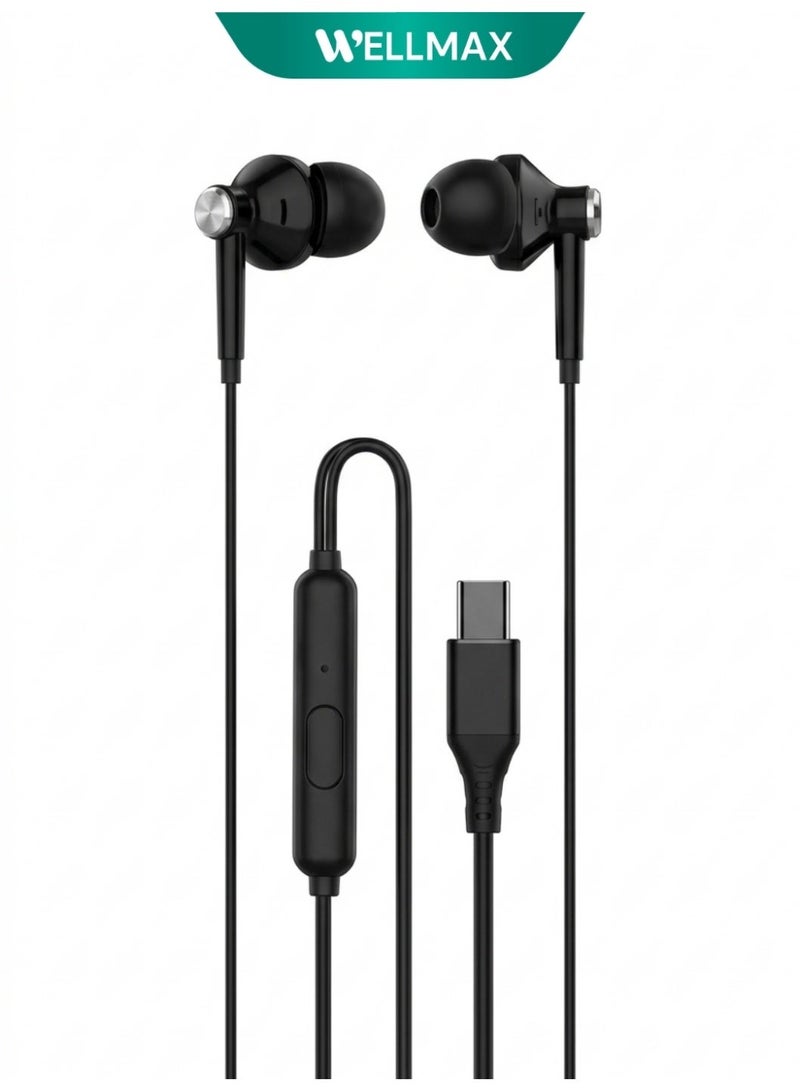 WELLMAX WM Wired Headphones with Mic Pure Voice Stereo Sound Type-C Headset for Music Calls Gaming Compatible with Android iPhone Laptop Comfortable Headphones - Image 1