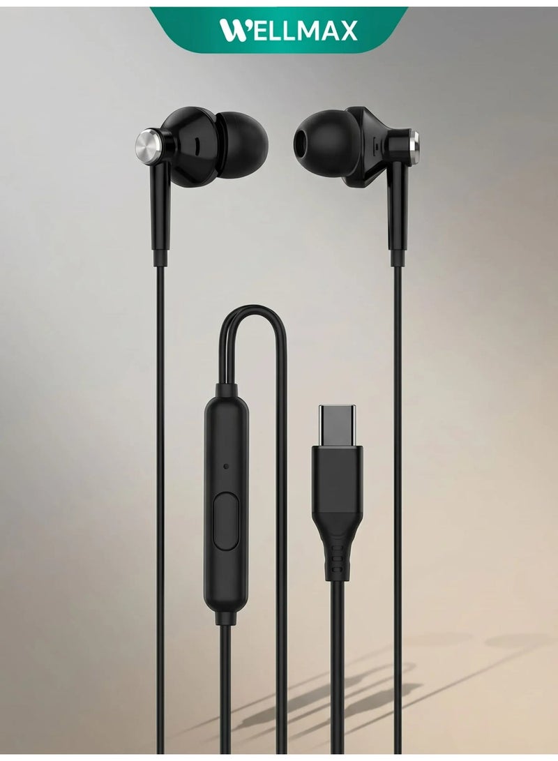 WELLMAX WM Wired Headphones with Mic Pure Voice Stereo Sound Type-C Headset for Music Calls Gaming Compatible with Android iPhone Laptop Comfortable Headphones - Image 2