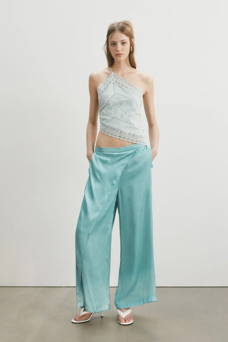 H&M Wrap-detail satin trousers