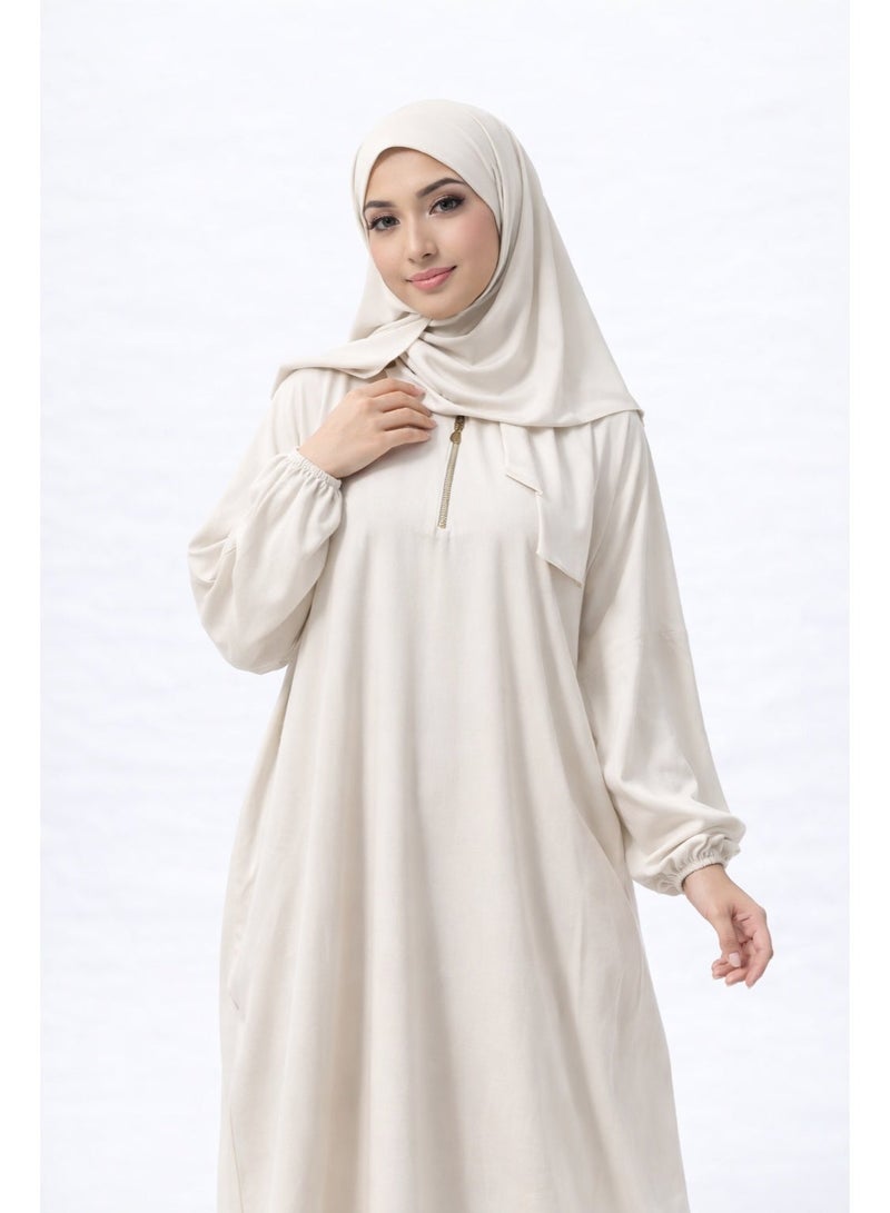 Mazaya Women Linen Prayer Dress Loose Modest with Front Zip - Image 1