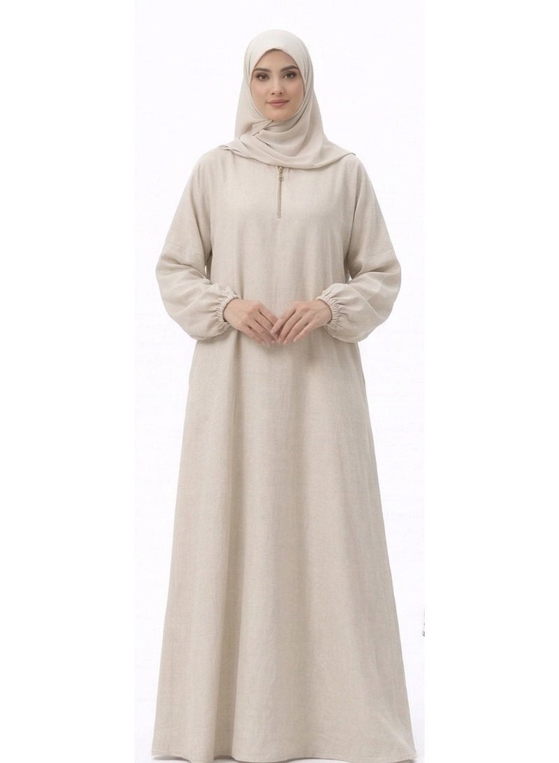 Mazaya Women Linen Prayer Dress Loose Modest with Front Zip - Image 2
