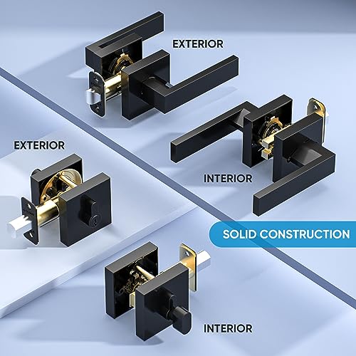 TICONN Matte Black Door Handle Heavy Duty, Reversible Square Door Lever for Bedroom, Bathroom, Rooms (Deadbolt with Passage Lever, 2 Pack) - Image 4
