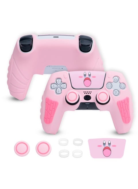 Playstation 5 PS5 Controller Cover Case, Anti-Slip Silicone Cover Skin Compatible with PS5 Controller with Thumb Grip Caps, Joystick Protectors and Cover Wrap Sticker - (Pink)