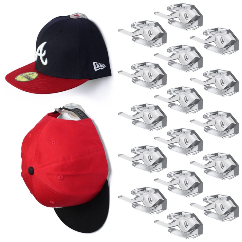 Modern JP Adhesive Hat Hooks for Wall (16-Pack) - Hat Rack for Baseball Caps, Minimalist Hat Display, Strong Hold Hat Hangers for Wall - USA Patented, Clear - Image 1